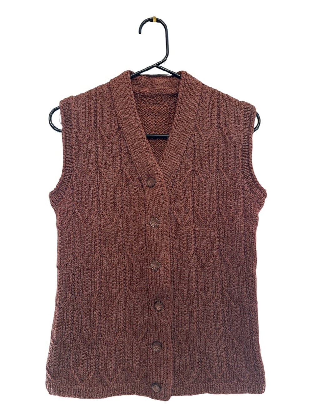 Vintage 90’s Unbranded Brown Cable Knit Button Front Vest S/M Unisex Fit